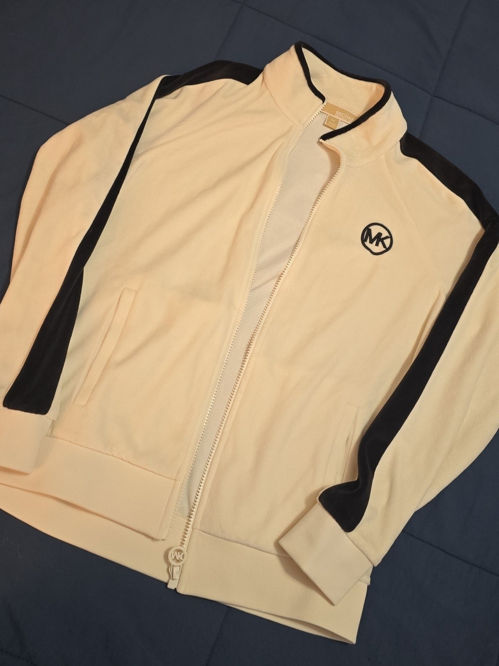 Michael Kors Cream and Black Bomber Track Jacket